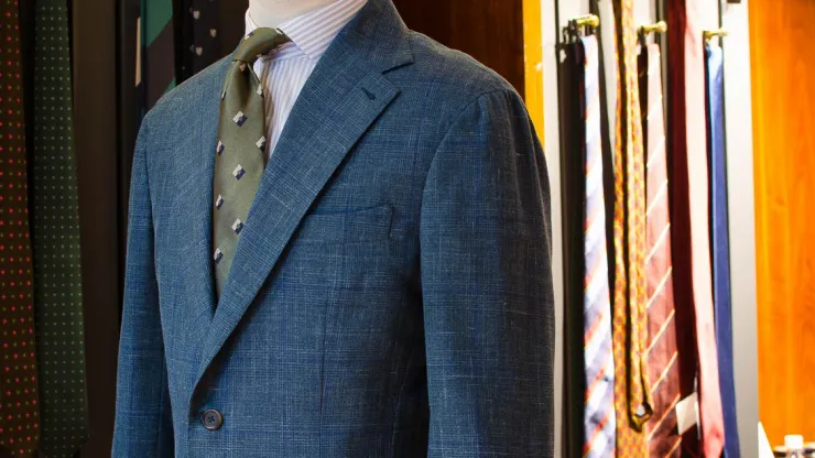 Bộ vest Wool Silk Linen vải Caccioppoli màu French Blue