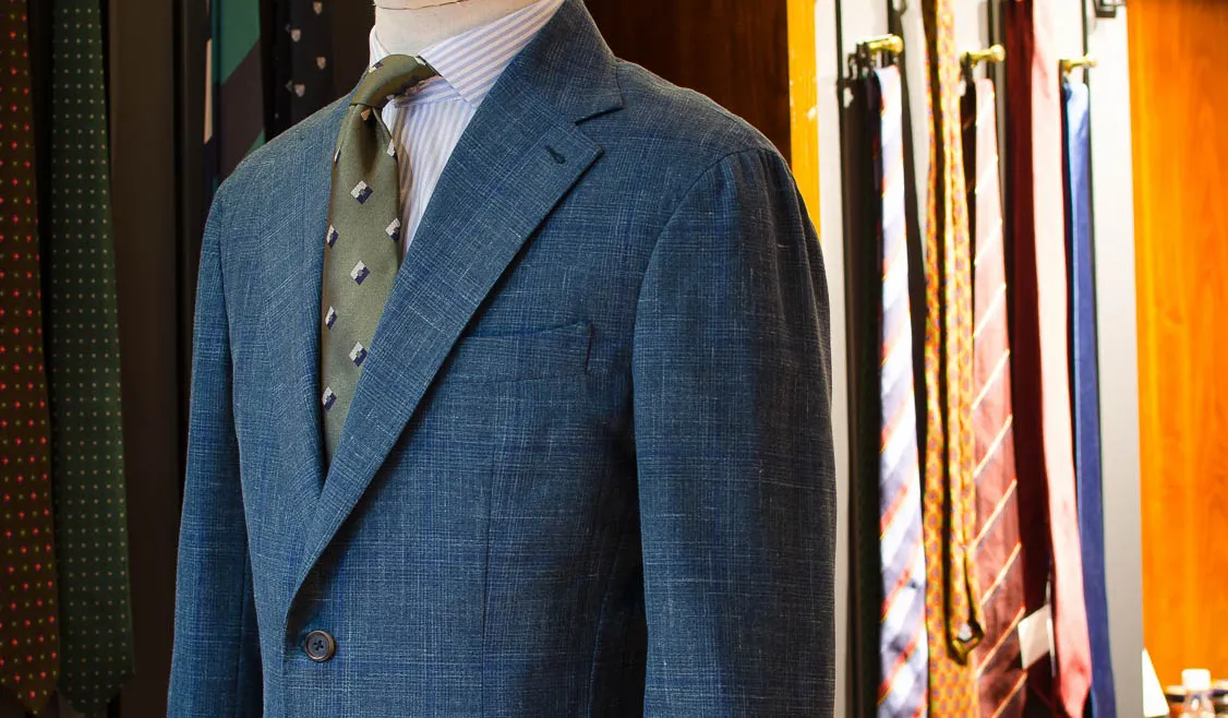 (Language – Tiếng Việt) Bộ vest Wool Silk Linen vải Caccioppoli màu French Blue