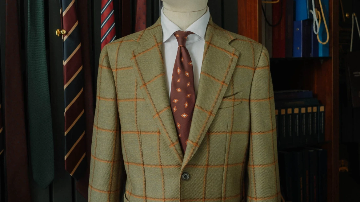 ÁO BLAZER THOMAS CLIFFORD KẺ Ô MÀU XANH OLIVE